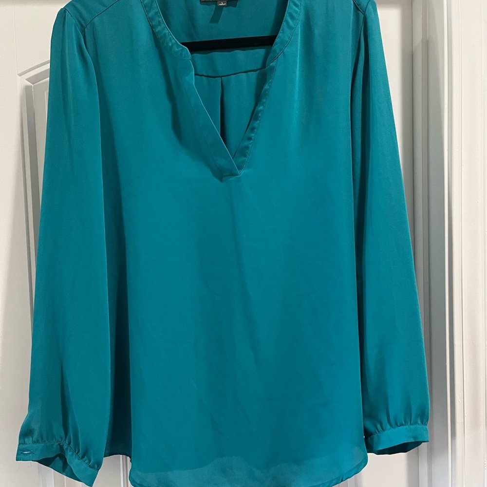 Adrianna Papell Turquoise V-Neck Blouse
